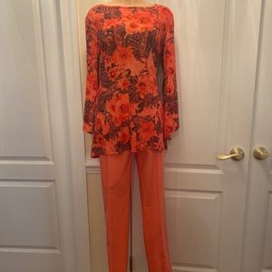 New Directions 2p Peach Coral Tunic Top Pant Suit Outfit M Medium M 10 $100 lcsr